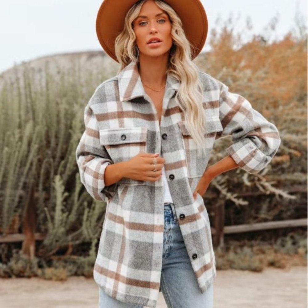 XS VICI Collection Brinkley Plaid Wool Blend Shacket